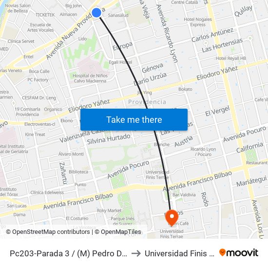 Pc203-Parada 3 / (M) Pedro De Valdivia to Universidad Finis Terrae map