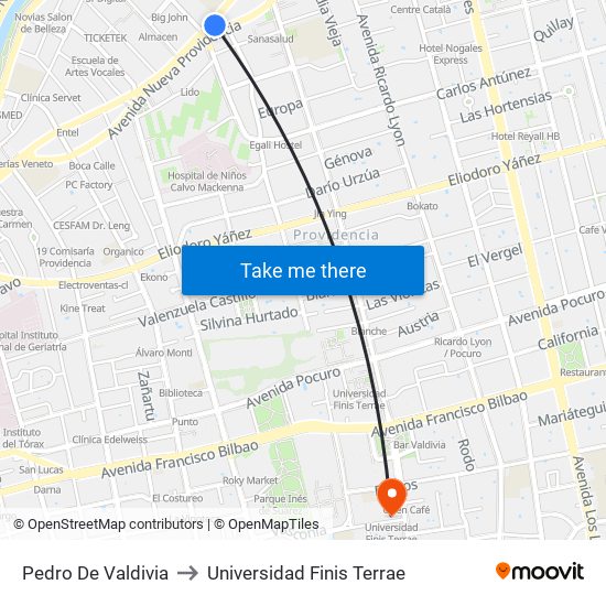 Pedro De Valdivia to Universidad Finis Terrae map