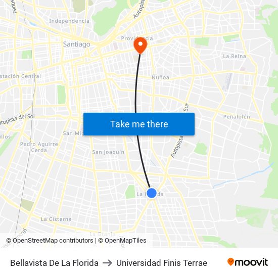 Bellavista De La Florida to Universidad Finis Terrae map