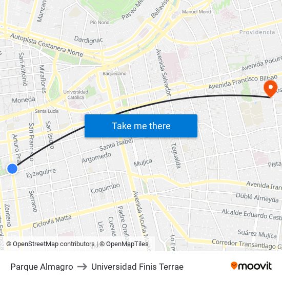 Parque Almagro to Universidad Finis Terrae map