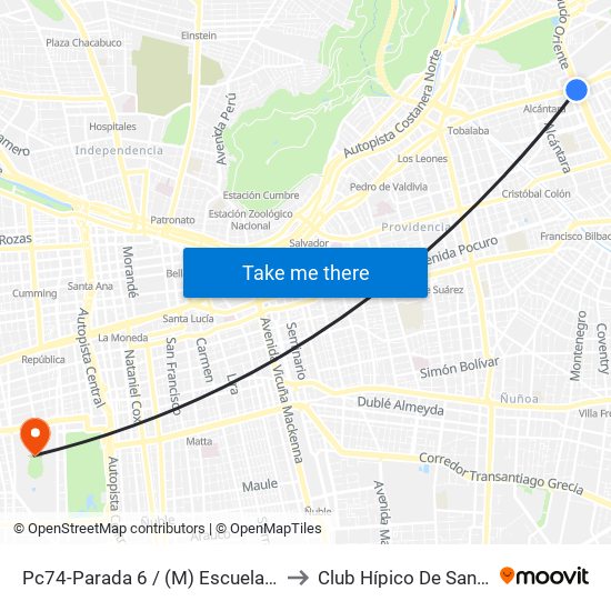 Pc74-Parada 6 / (M) Escuela Militar to Club Hípico De Santiago map