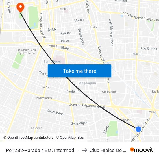 Pe1282-Parada / Est. Intermodal De La Florida to Club Hípico De Santiago map