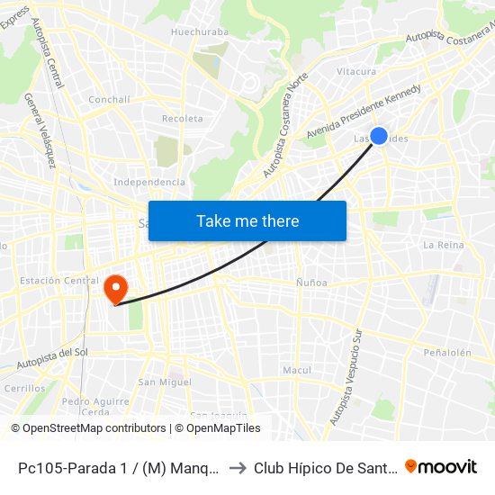 Pc105-Parada 1 / (M) Manquehue to Club Hípico De Santiago map