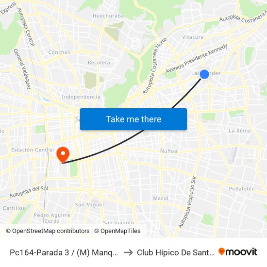 Pc164-Parada 3 / (M) Manquehue to Club Hípico De Santiago map