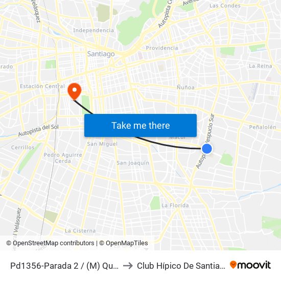 Pd1356-Parada 2 / (M) Quilín to Club Hípico De Santiago map
