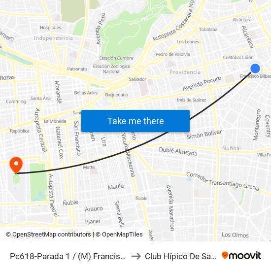 Pc618-Parada 1 / (M) Francisco Bilbao to Club Hípico De Santiago map