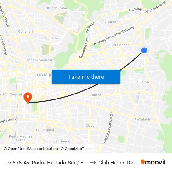 Pc678-Av. Padre Hurtado-Sur / Esq. Río Guadiana to Club Hípico De Santiago map