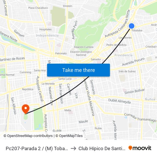 Pc207-Parada 2 / (M) Tobalaba to Club Hípico De Santiago map