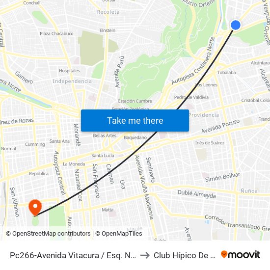 Pc266-Avenida Vitacura / Esq. Nueva Costanera to Club Hípico De Santiago map