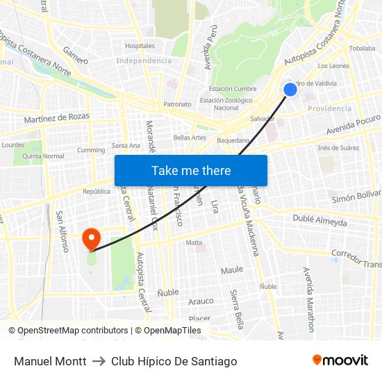 Manuel Montt to Club Hípico De Santiago map