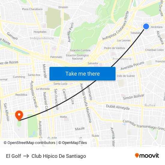 El Golf to Club Hípico De Santiago map