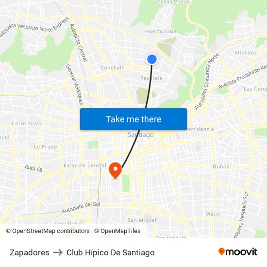 Zapadores to Club Hípico De Santiago map