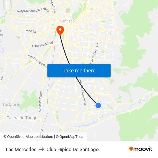 Las Mercedes to Club Hípico De Santiago map