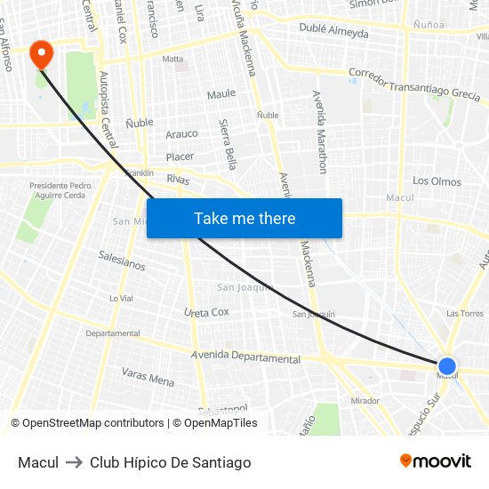 Macul to Club Hípico De Santiago map