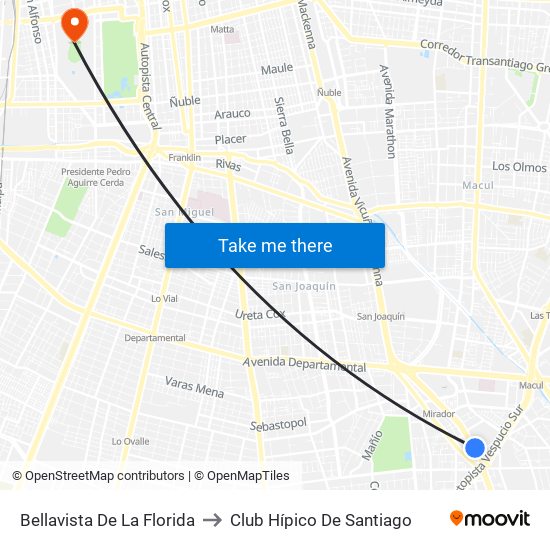 Bellavista De La Florida to Club Hípico De Santiago map