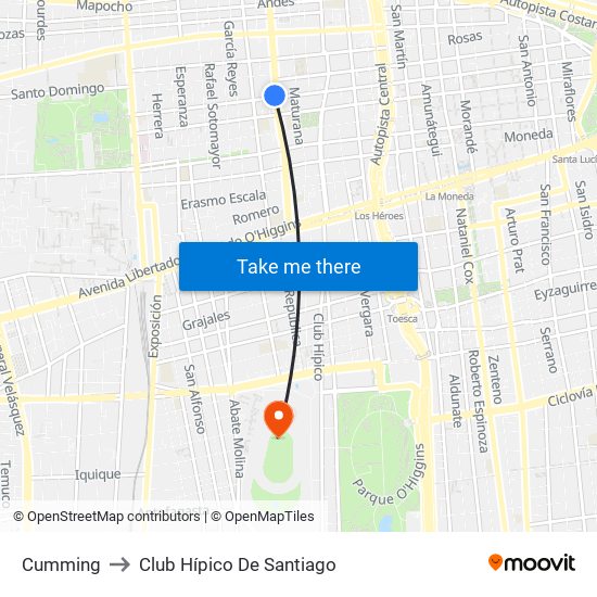 Cumming to Club Hípico De Santiago map