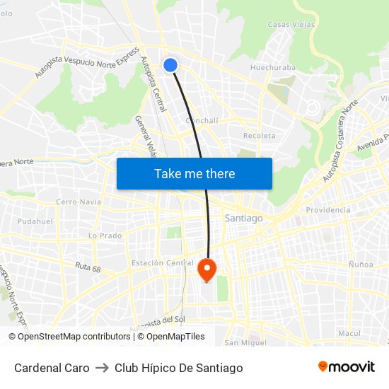 Cardenal Caro to Club Hípico De Santiago map