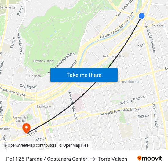 Pc1125-Parada / Costanera Center to Torre Valech map