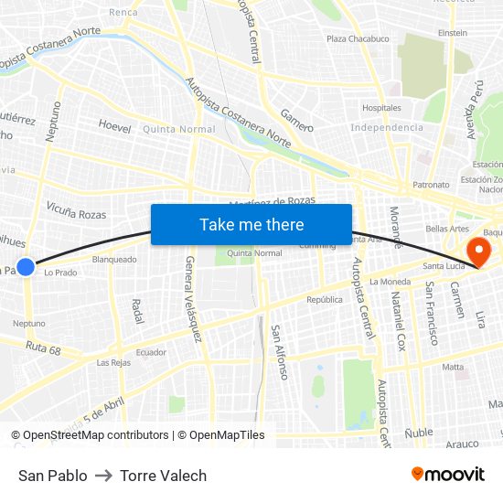 San Pablo to Torre Valech map