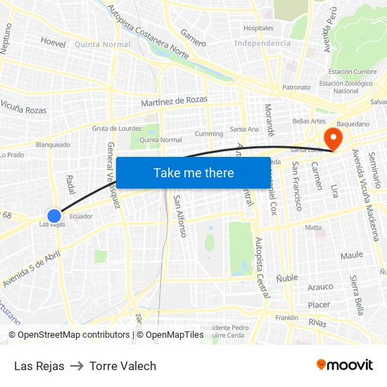 Las Rejas to Torre Valech map