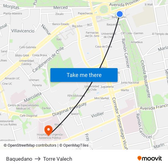 Baquedano to Torre Valech map