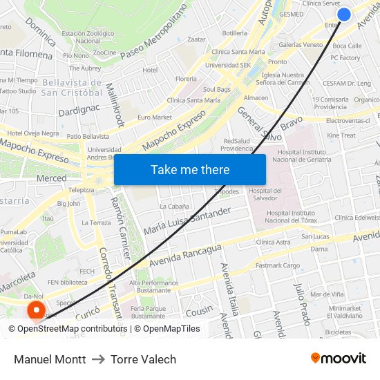 Manuel Montt to Torre Valech map