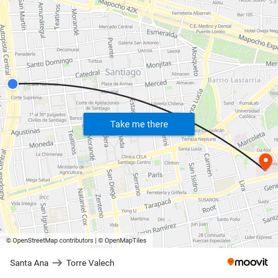 Santa Ana to Torre Valech map