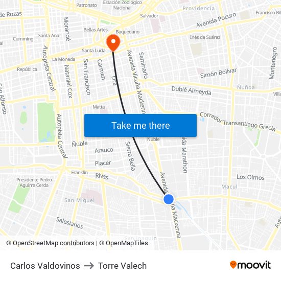 Carlos Valdovinos to Torre Valech map