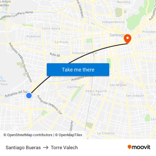 Santiago Bueras to Torre Valech map