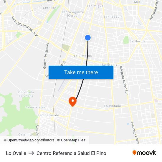 Lo Ovalle to Centro Referencia Salud El Pino map