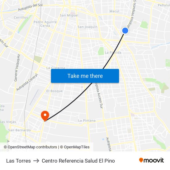 Las Torres to Centro Referencia Salud El Pino map