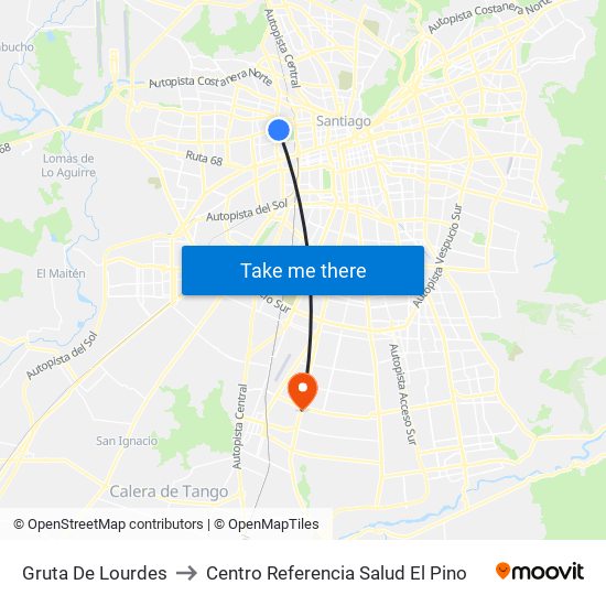 Gruta De Lourdes to Centro Referencia Salud El Pino map