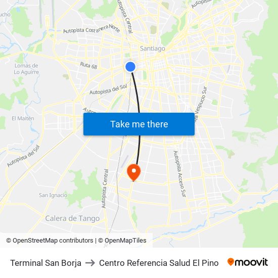 Terminal San Borja to Centro Referencia Salud El Pino map