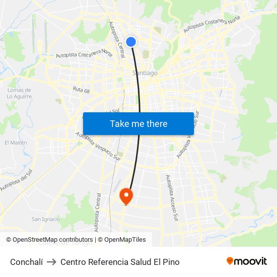 Conchalí to Centro Referencia Salud El Pino map