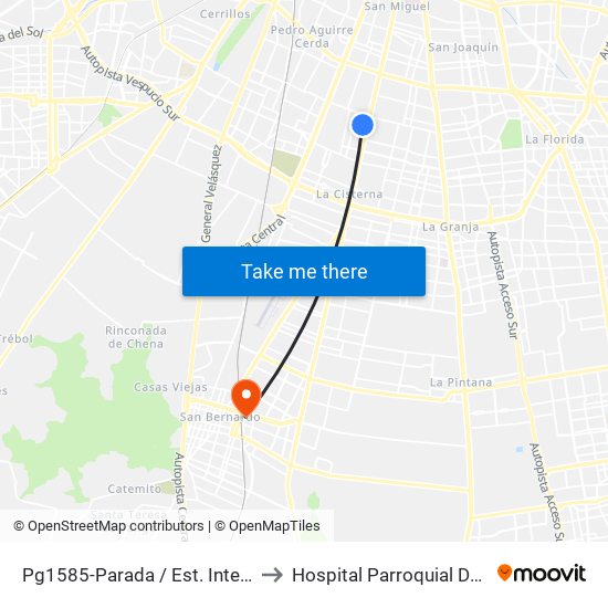 Pg1585-Parada / Est. Intermodal Lo Ovalle to Hospital Parroquial De San Bernardo map