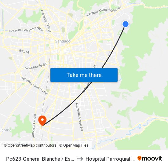 Pc623-General Blanche / Esq. Sn. C. De Apoquindo to Hospital Parroquial De San Bernardo map