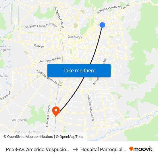 Pc58-Av. Américo Vespucio / Esq. Av. Pdte. Riesco to Hospital Parroquial De San Bernardo map