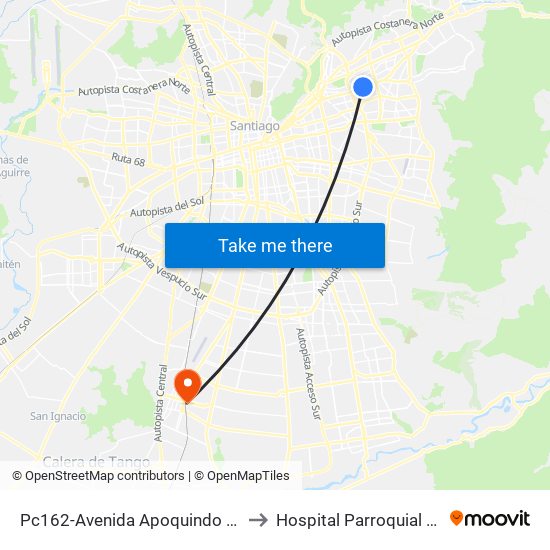 Pc162-Avenida Apoquindo / Esq. Rosa O'Higgins to Hospital Parroquial De San Bernardo map