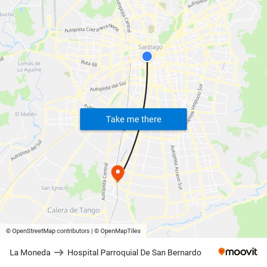 La Moneda to Hospital Parroquial De San Bernardo map