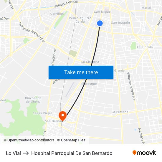 Lo Vial to Hospital Parroquial De San Bernardo map