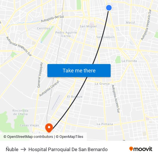 Ñuble to Hospital Parroquial De San Bernardo map