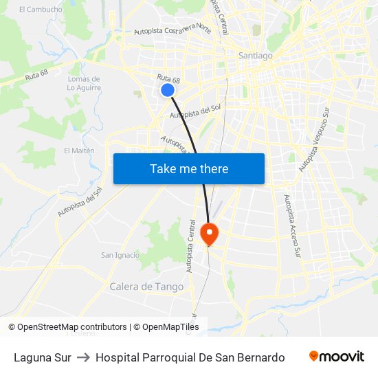 Laguna Sur to Hospital Parroquial De San Bernardo map