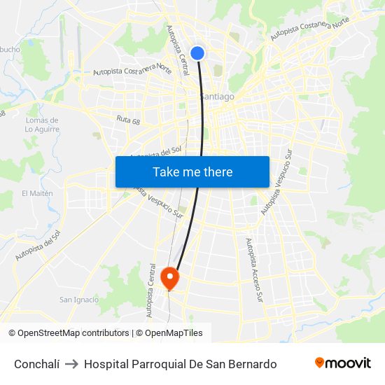 Conchalí to Hospital Parroquial De San Bernardo map