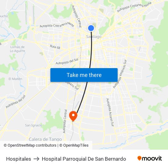 Hospitales to Hospital Parroquial De San Bernardo map