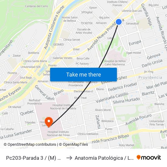 Pc203-Parada 3 / (M) Pedro De Valdivia to Anatomía Patológica / Lab Microbiología map
