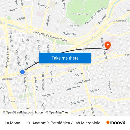 La Moneda to Anatomía Patológica / Lab Microbiología map