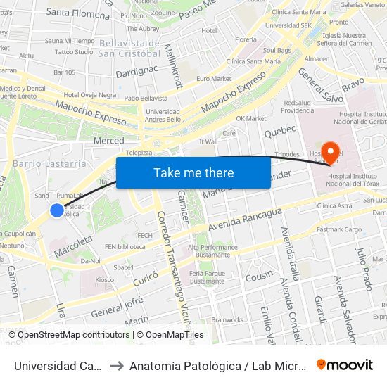 Universidad Católica to Anatomía Patológica / Lab Microbiología map