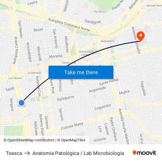 Toesca to Anatomía Patológica / Lab Microbiología map