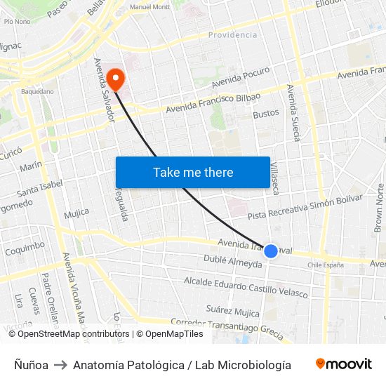 Ñuñoa to Anatomía Patológica / Lab Microbiología map