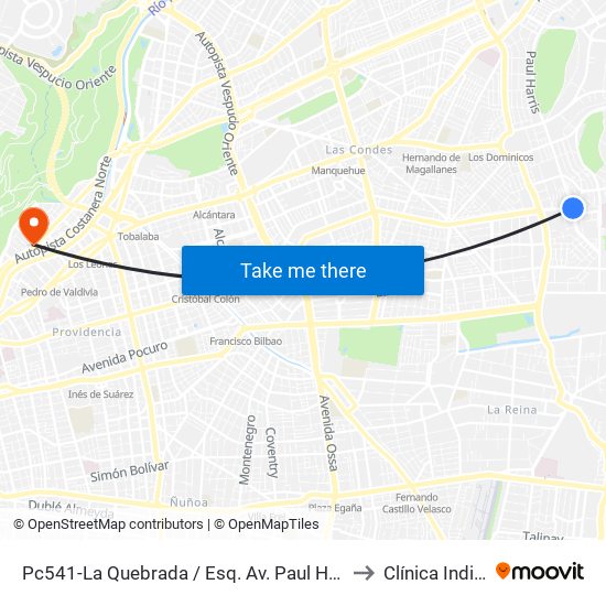 Pc541-La Quebrada / Esq. Av. Paul Harris to Clínica Indisa map